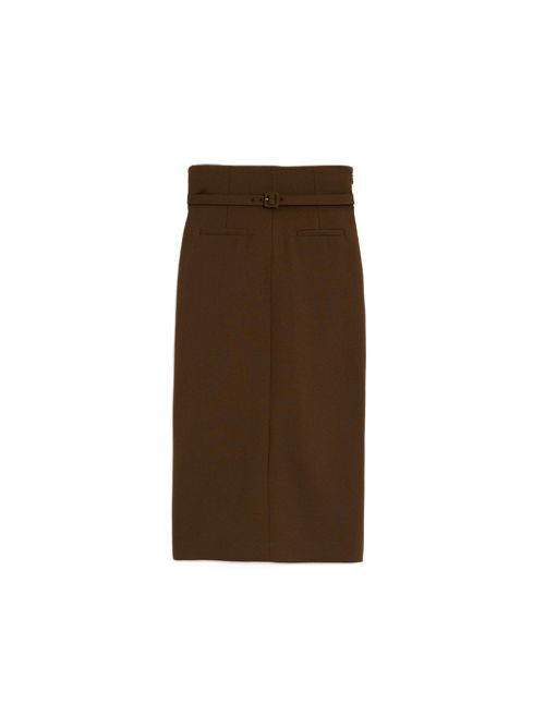Gonna a tubino in lana marrone con cintura Ami Paris | FSK477.WV02162221CHOCOLATEBROWN